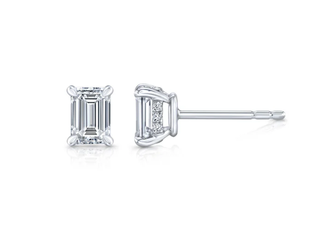 Lumière Emerald Cut Diamond Stud Earrings