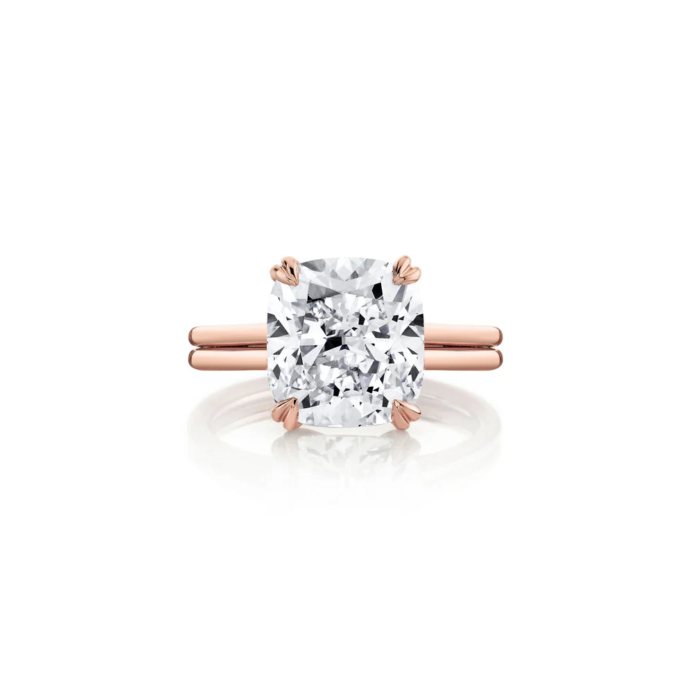 Wren Double Band Solitaire Engagement Ring – Cushion Cut – Plain High-Polish Double Band
