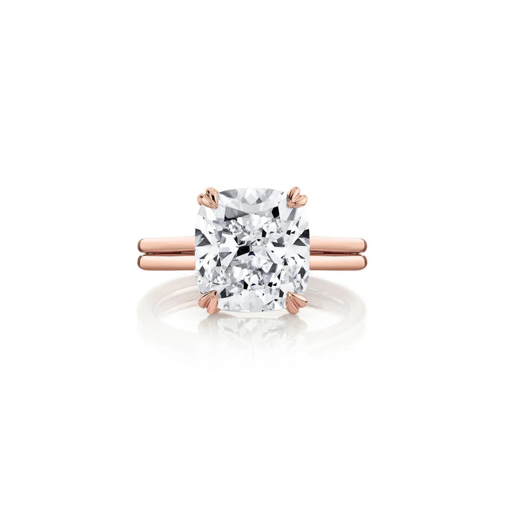 Wren Double Band Solitaire Engagement Ring – Cushion Cut – Plain High-Polish Double Band