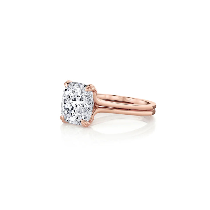 Wren Double Band Solitaire Engagement Ring – Cushion Cut – Plain High-Polish Double Band
