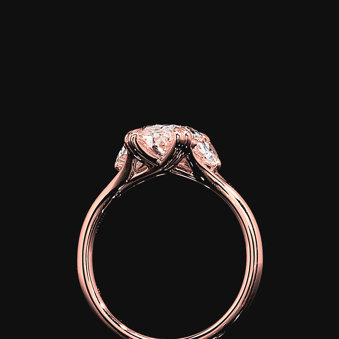 Odette Three Stone Engagement Ring in 14K Rose Gold