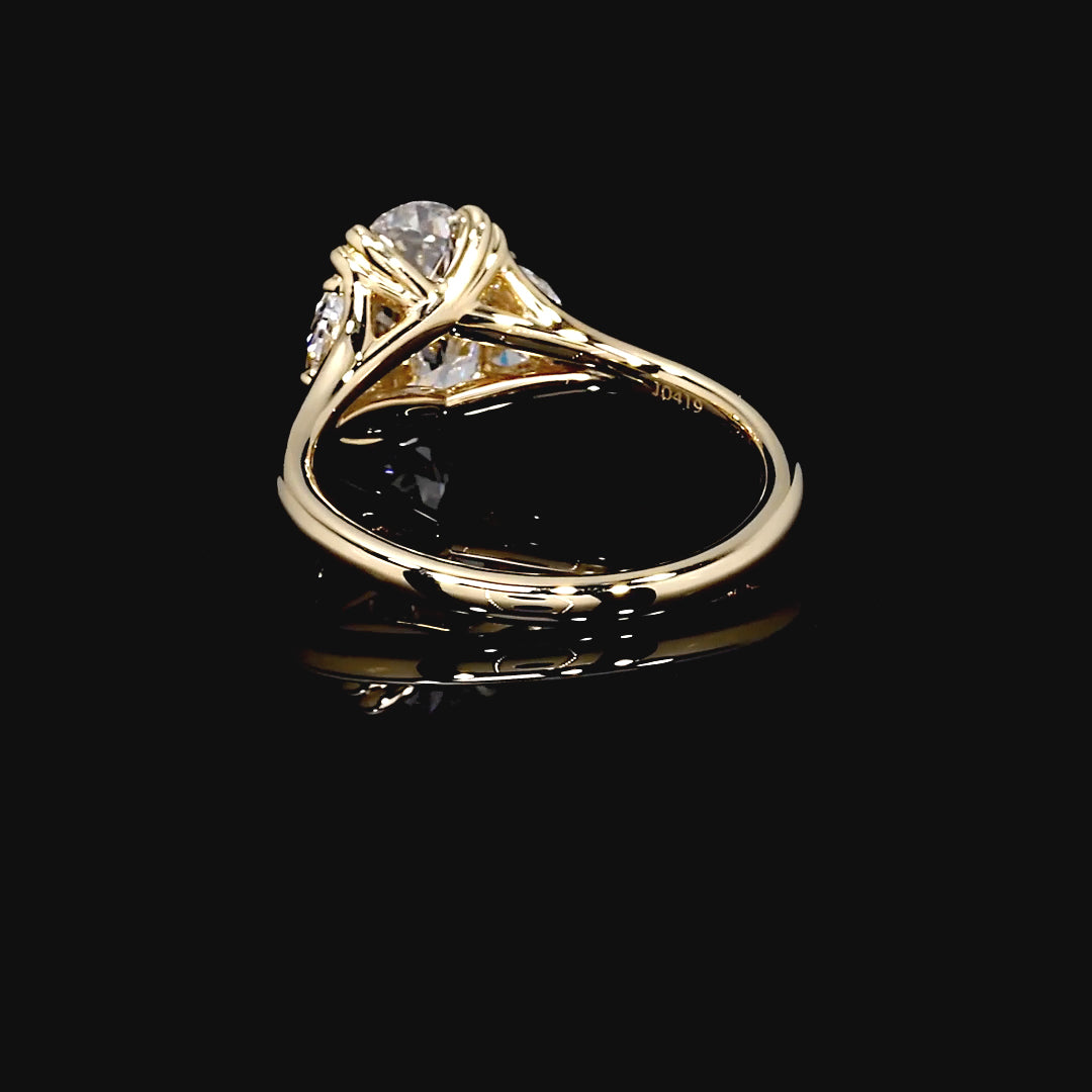 Odette Three Stone Engagement Ring in 14K Yellow Gold