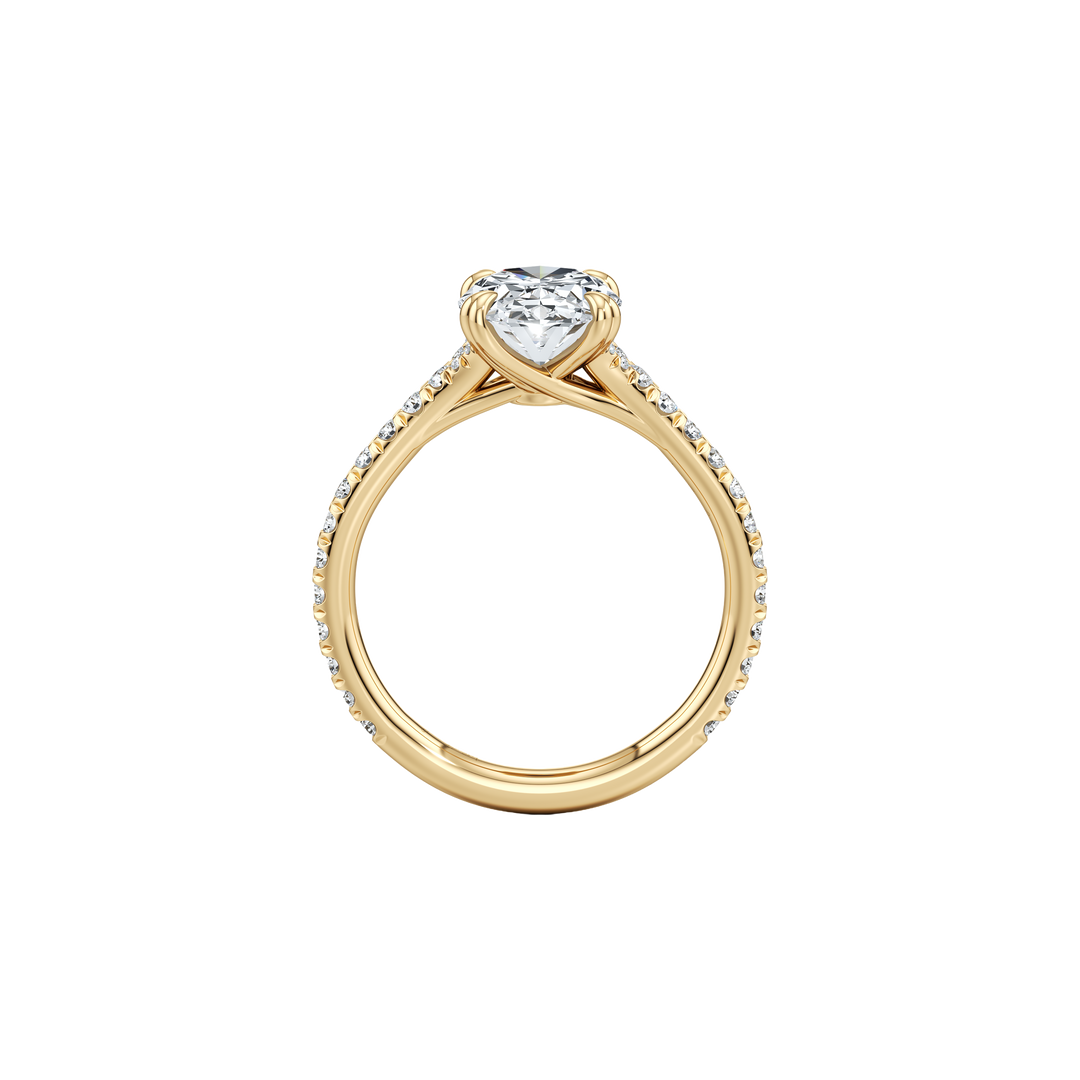 Aerial Pavé Solitaire Engagement Ring - Oval Cut - Single Row Pavé Band