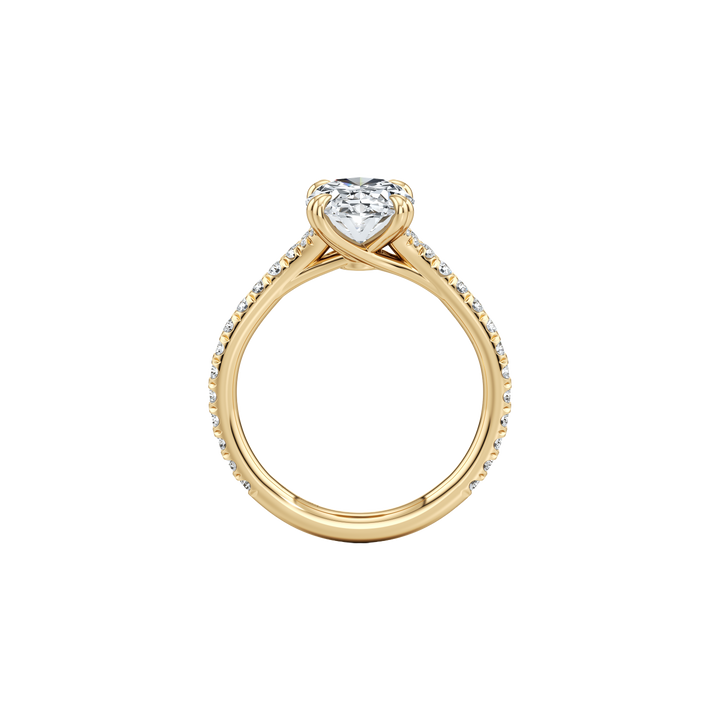 Aerial Pavé Solitaire Engagement Ring - Oval Cut - Single Row Pavé Band