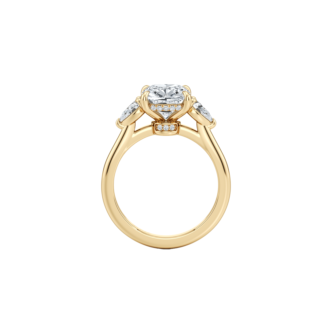 The Trilogy Three Stone with Hidden Halo Engagement Ring - Pear Cut - High Polish Band