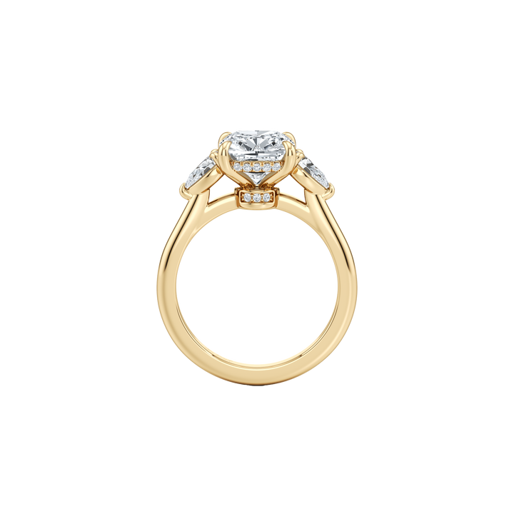 The Trilogy Three Stone with Hidden Halo Engagement Ring - Pear Cut - High Polish Band