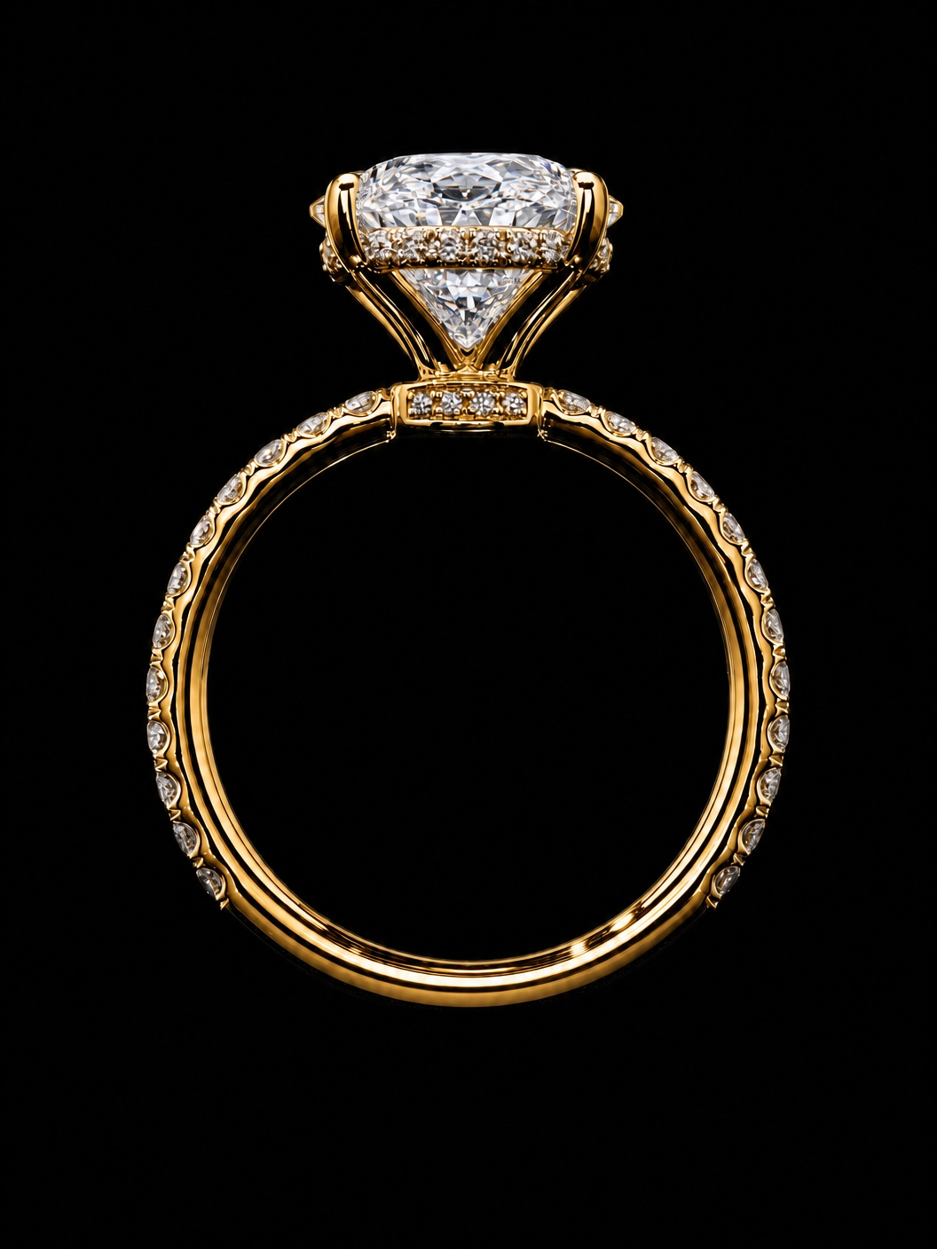Soleil Oval Hidden Halo Engagement Ring – Oval Cut – Three-Sided Pavé Band