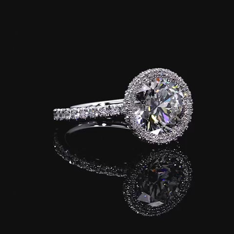 Lumina Ethereal Halo Engagement Ring - Round Cut - Single Row Pavé Band