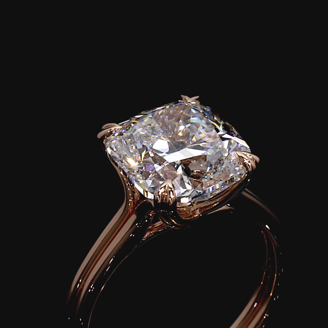 Wren Double Band Solitaire Engagement Ring – Cushion Cut – Plain High-Polish Double Band
