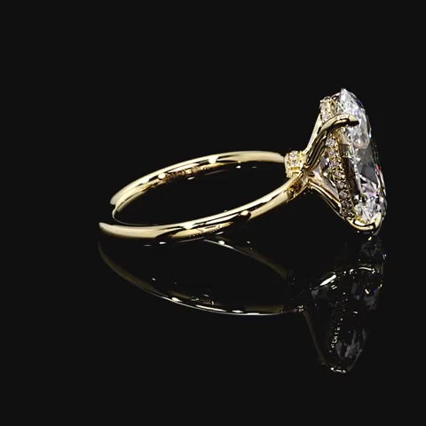 Zenith Solitaire Hidden Halo Engagement Ring - Oval Cut - High Polish Band