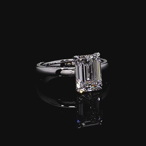 Sophie Solitaire with Hidden Halo - Emerald Cut - Double-sided Pavé High Polish Band