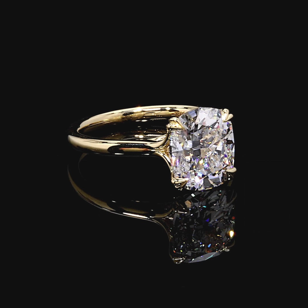 Wren Solitaire Engagement Ring – Cushion Cut – Plain High-Polish Band