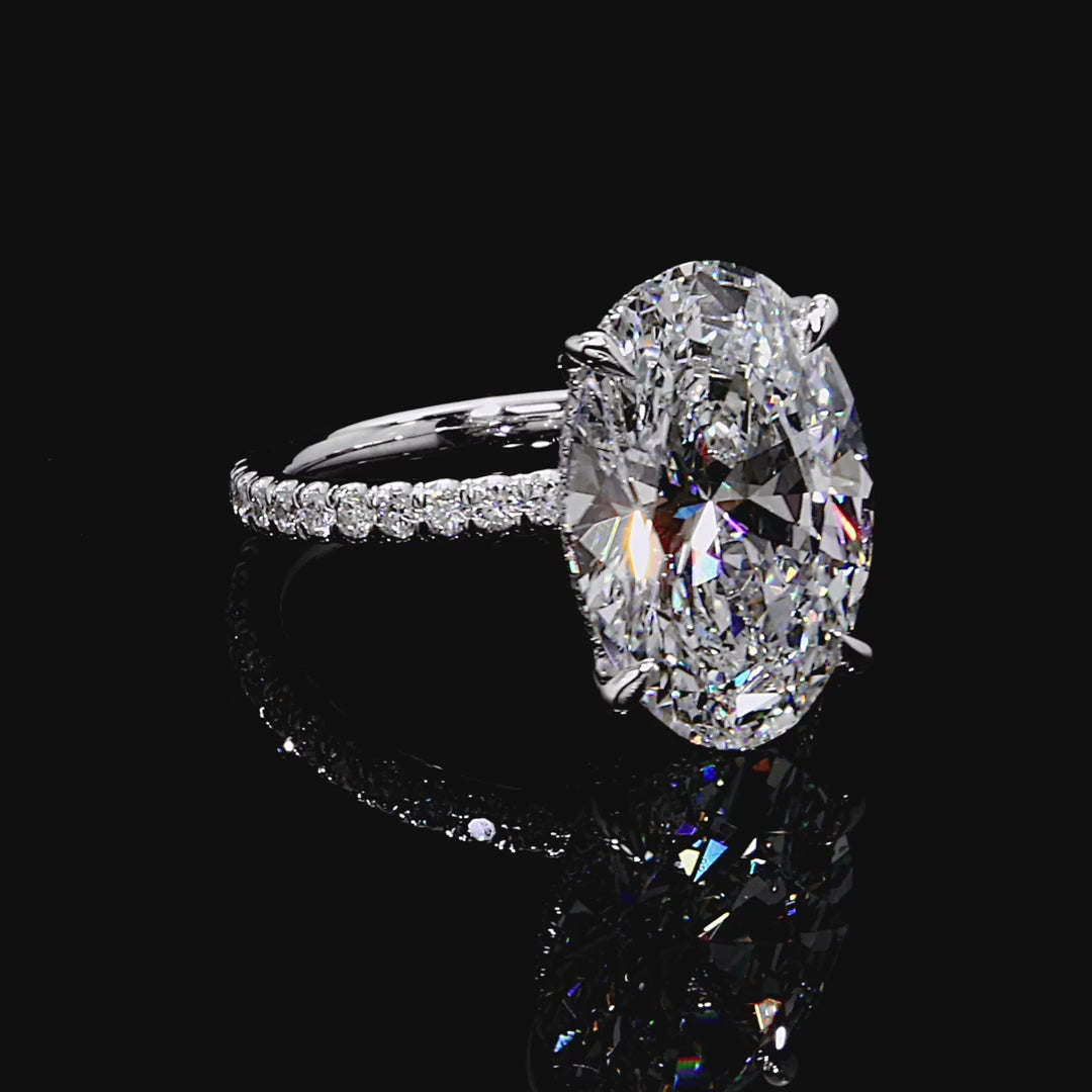 Soleil Oval Hidden Halo Engagement Ring – Oval Cut – Three-Sided Pavé Band