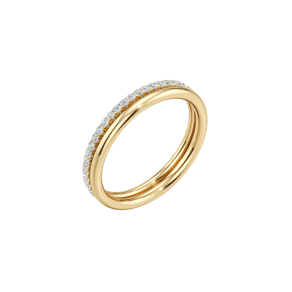 Clara Double Row Wedding Band - Single Row Pavé