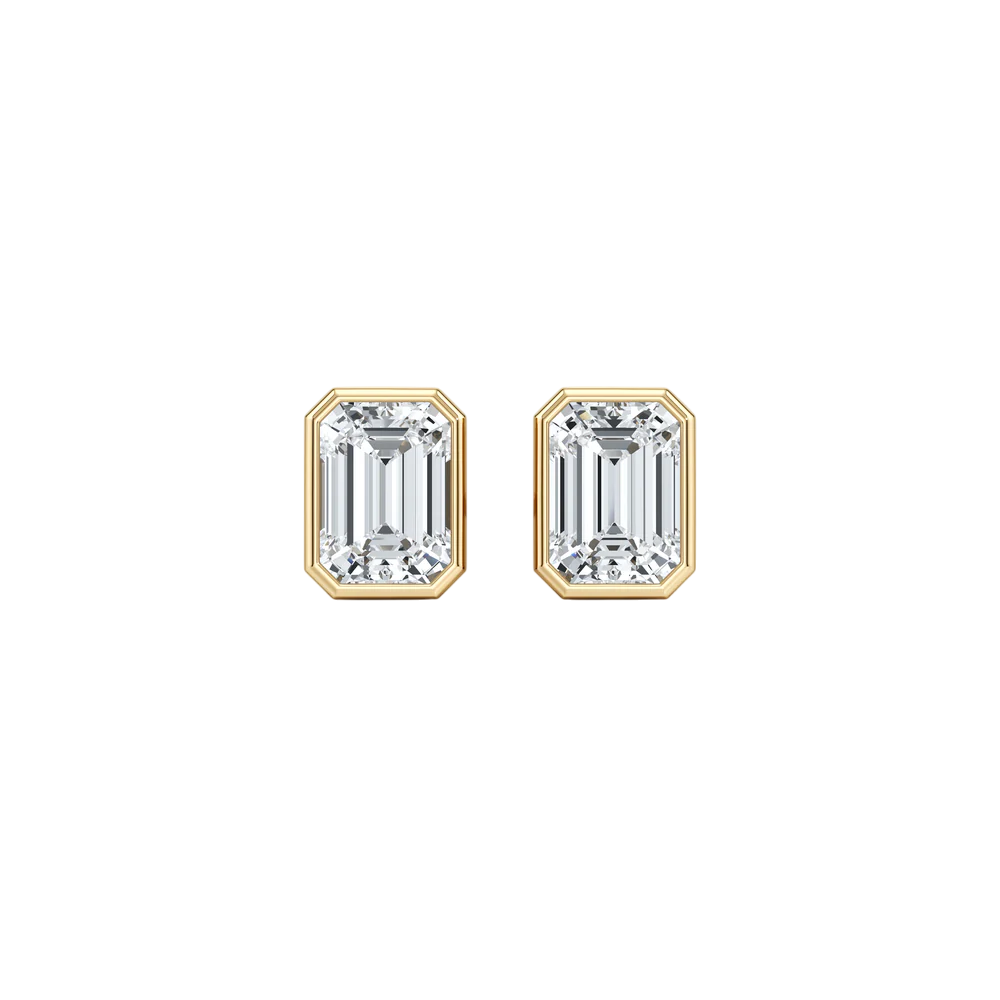 Lumière Emerald Cut Bezel Diamond Stud Earrings