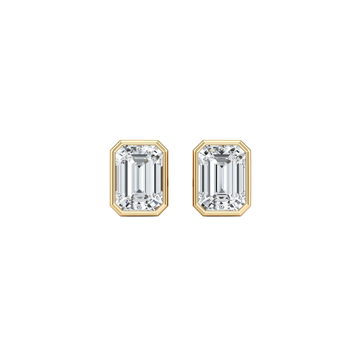 Lumière Emerald Cut Bezel Diamond Stud Earrings