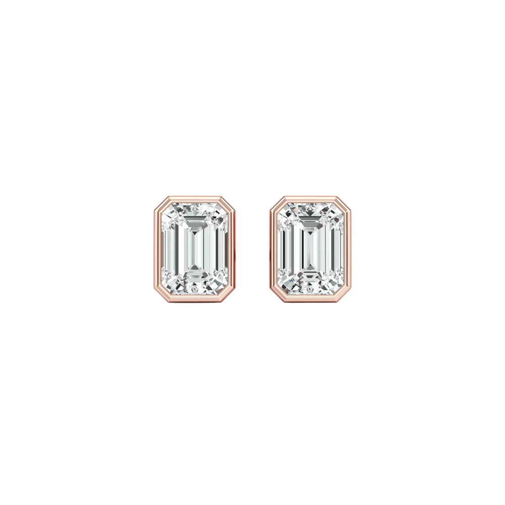 Lumière Emerald Cut Bezel Diamond Stud Earrings