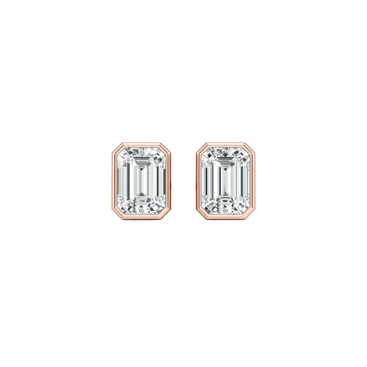 Lumière Emerald Cut Bezel Diamond Stud Earrings