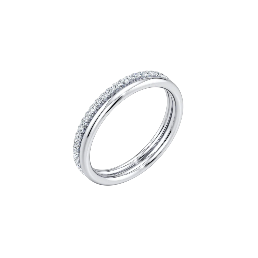 Clara Double Row Wedding Band - Single Row Pavé