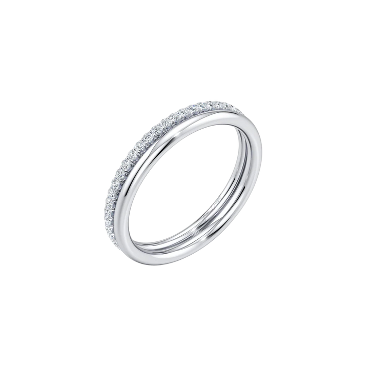 Clara Double Row Wedding Band - Single Row Pavé