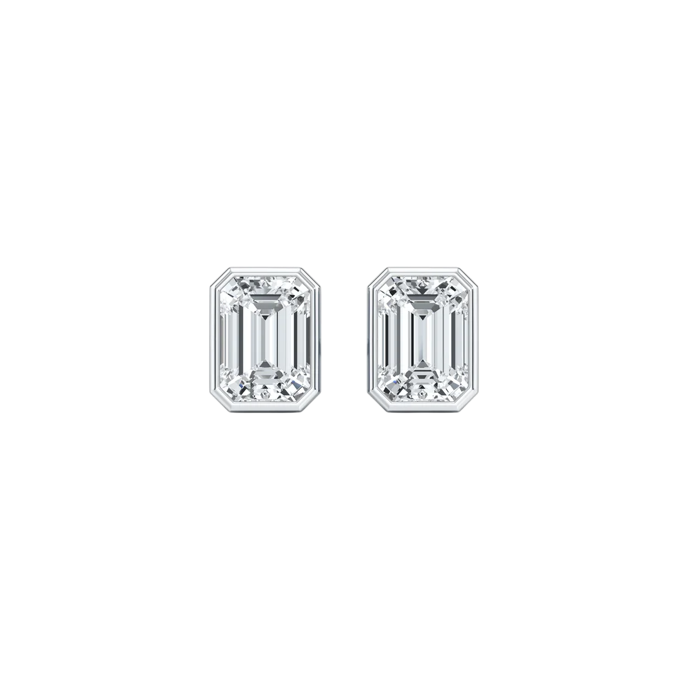 Lumière Emerald Cut Bezel Diamond Stud Earrings