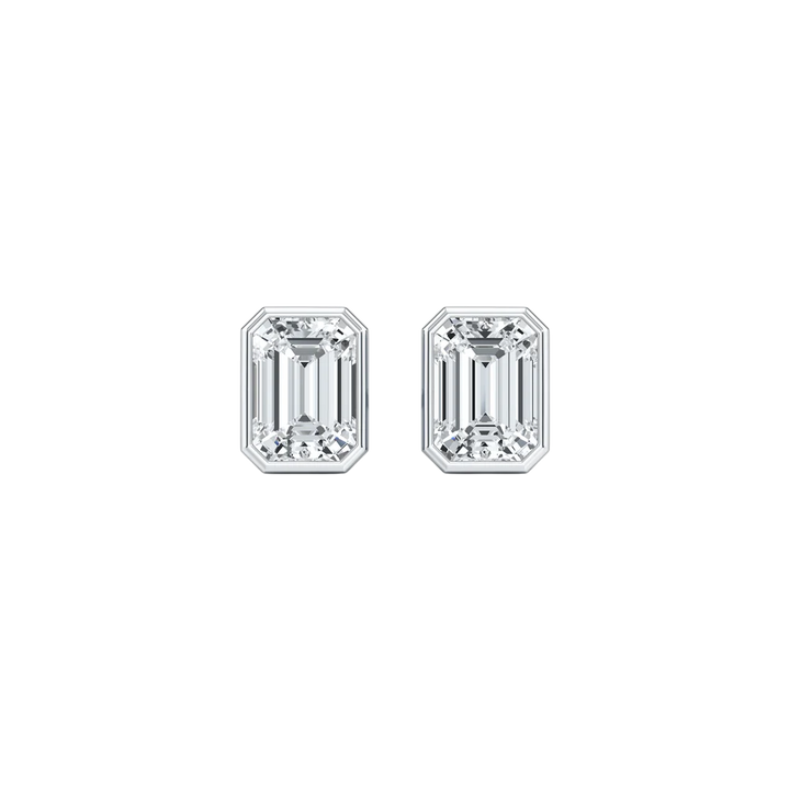 Lumière Emerald Cut Bezel Diamond Stud Earrings