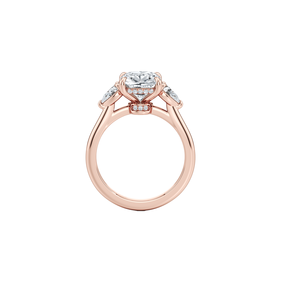 The Trilogy Three Stone with Hidden Halo Engagement Ring - Pear Cut - High Polish Band