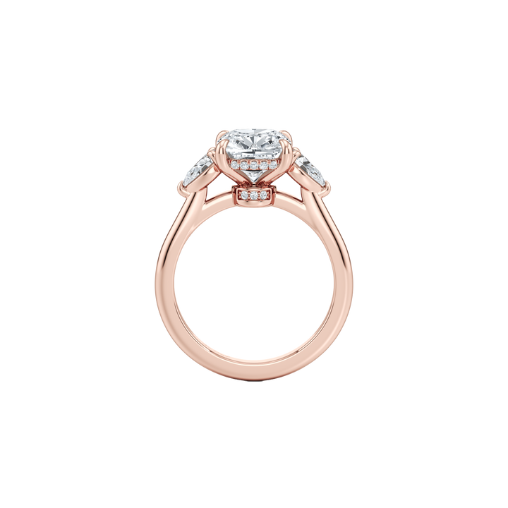 The Trilogy Three Stone with Hidden Halo Engagement Ring - Pear Cut - High Polish Band