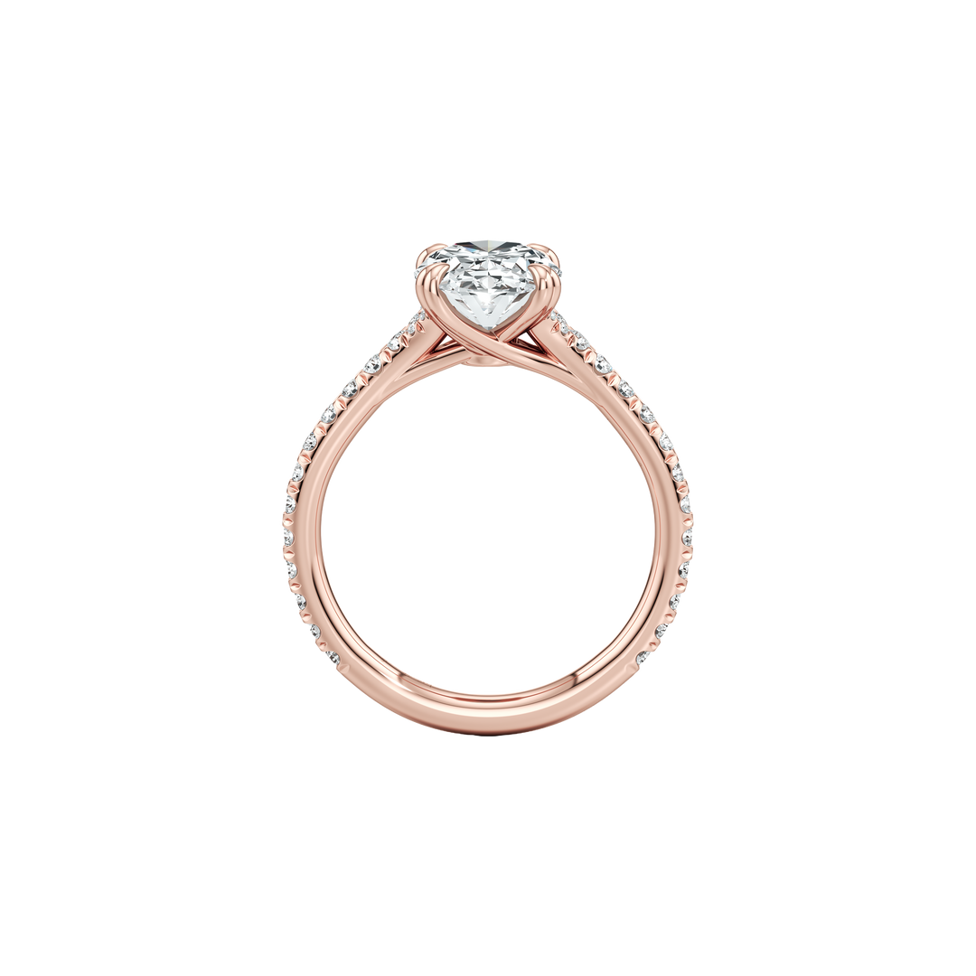 Aerial Pavé Solitaire Engagement Ring - Oval Cut - Single Row Pavé Band