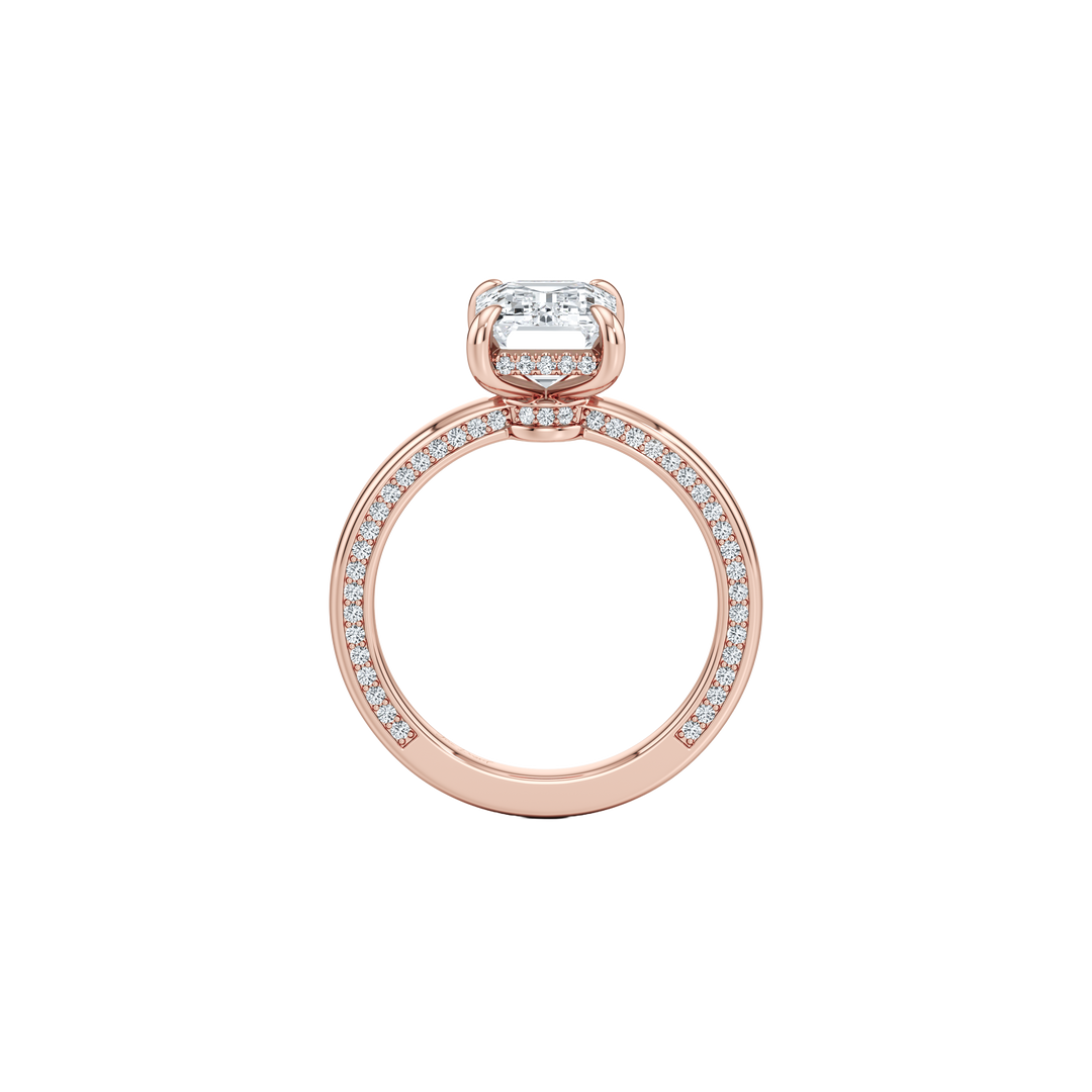 Sophie Solitaire with Hidden Halo - Emerald Cut - Double-sided Pavé High Polish Band
