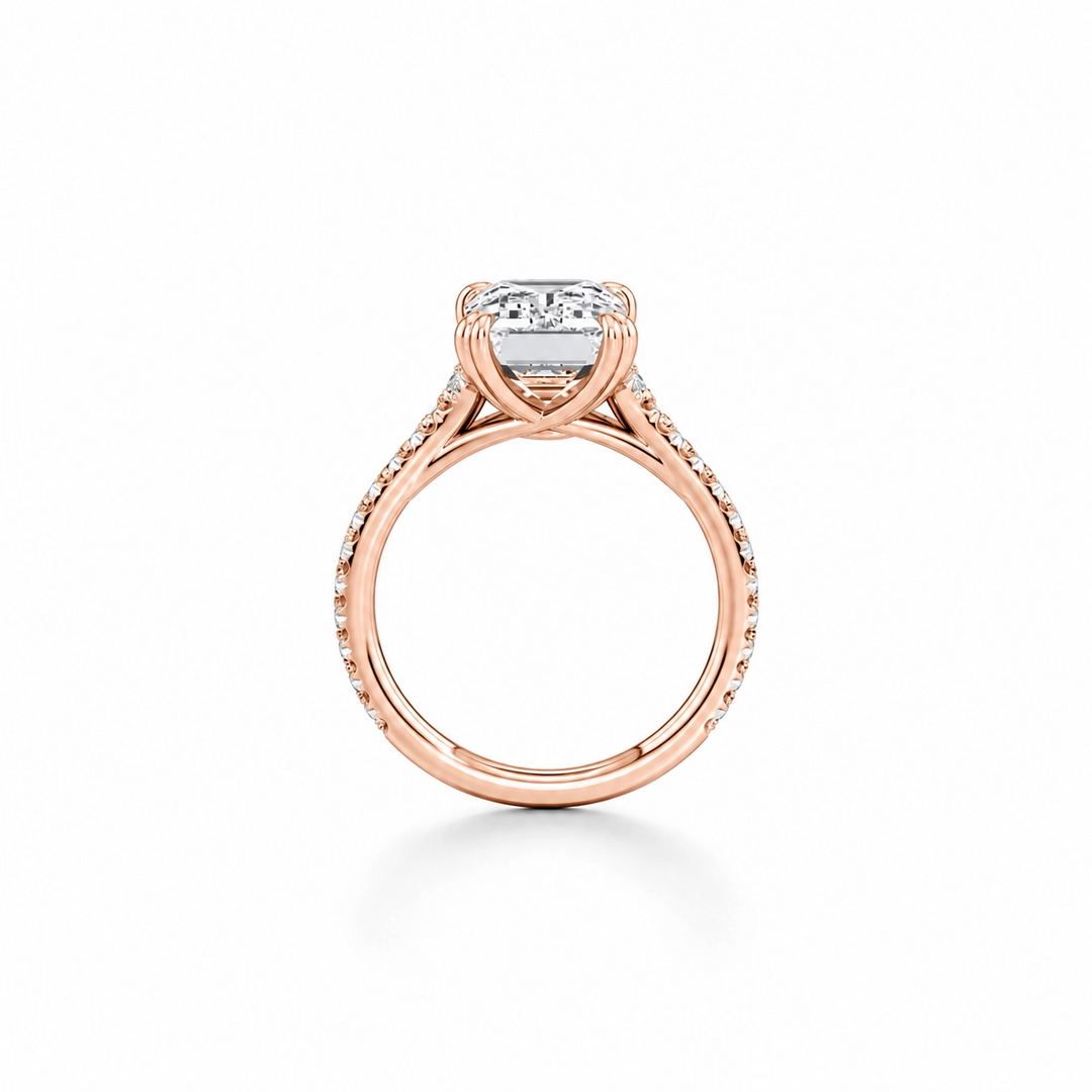 Vivienne Pavé Solitaire Engagement Ring – Emerald Cut – Single Row Pavé Band
