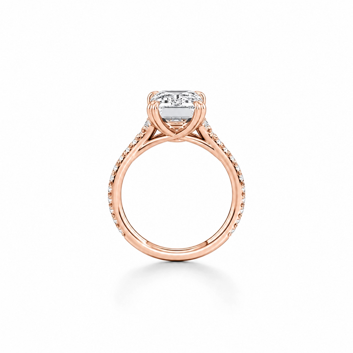 Vivienne Pavé Solitaire Engagement Ring – Emerald Cut – Single Row Pavé Band