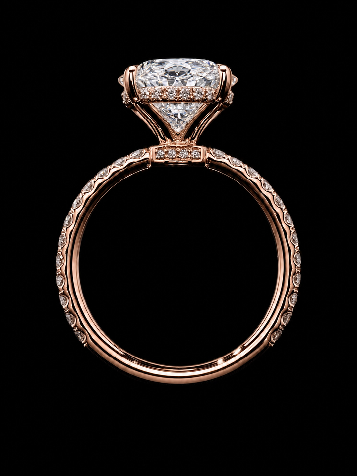 Soleil Oval Hidden Halo Engagement Ring – Oval Cut – Three-Sided Pavé Band