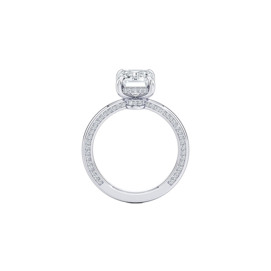 Sophie Solitaire with Hidden Halo - Emerald Cut - Double-sided Pavé High Polish Band