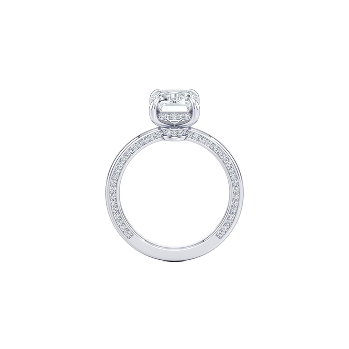 Sophie Solitaire with Hidden Halo - Emerald Cut - Double-sided Pavé High Polish Band