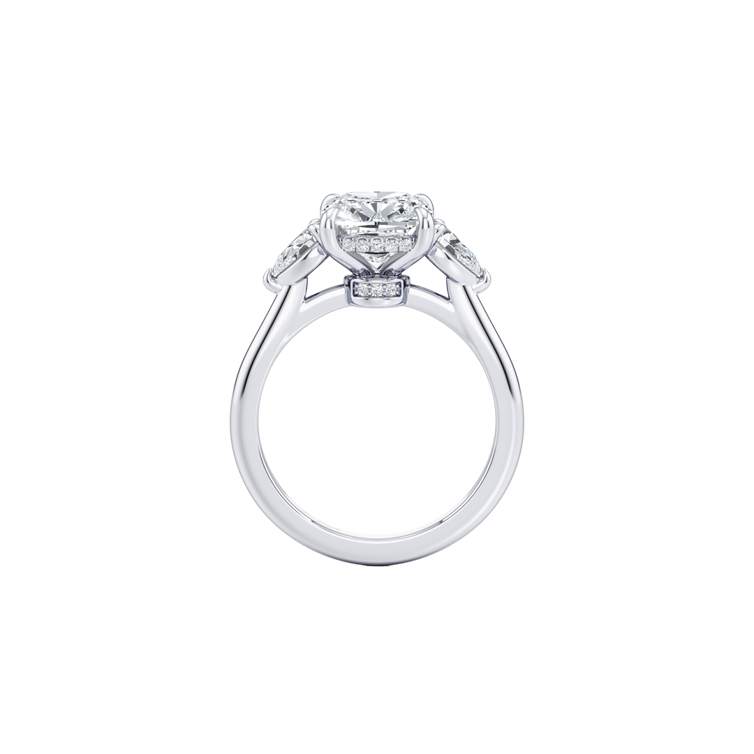 The Trilogy Three Stone with Hidden Halo Engagement Ring - Pear Cut - High Polish Band