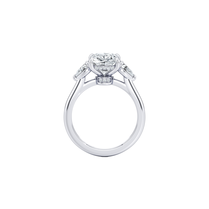 The Trilogy Three Stone with Hidden Halo Engagement Ring - Pear Cut - High Polish Band
