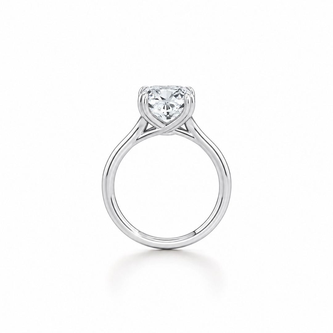 Wren Solitaire Engagement Ring – Cushion Cut – Plain High-Polish Band