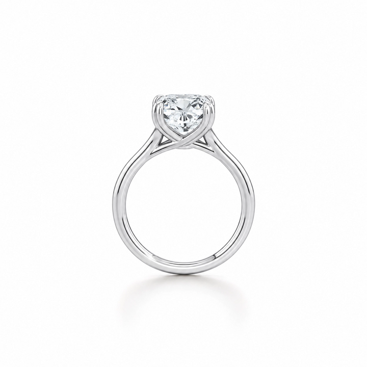 Wren Solitaire Engagement Ring – Cushion Cut – Plain High-Polish Band