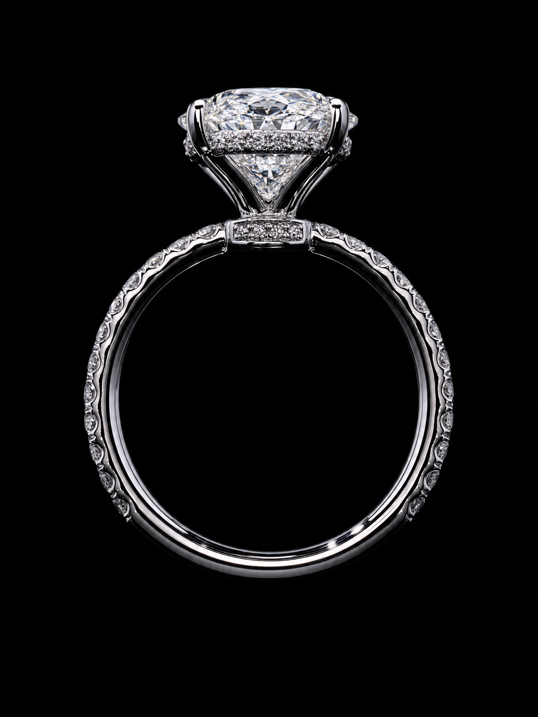 Soleil Oval Hidden Halo Engagement Ring – Oval Cut – Three-Sided Pavé Band