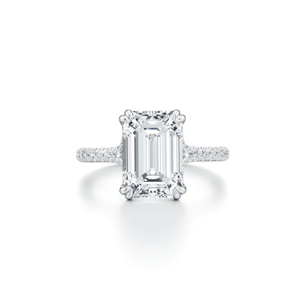 Vivienne Pavé Solitaire Engagement Ring – Emerald Cut – Single Row Pavé Band