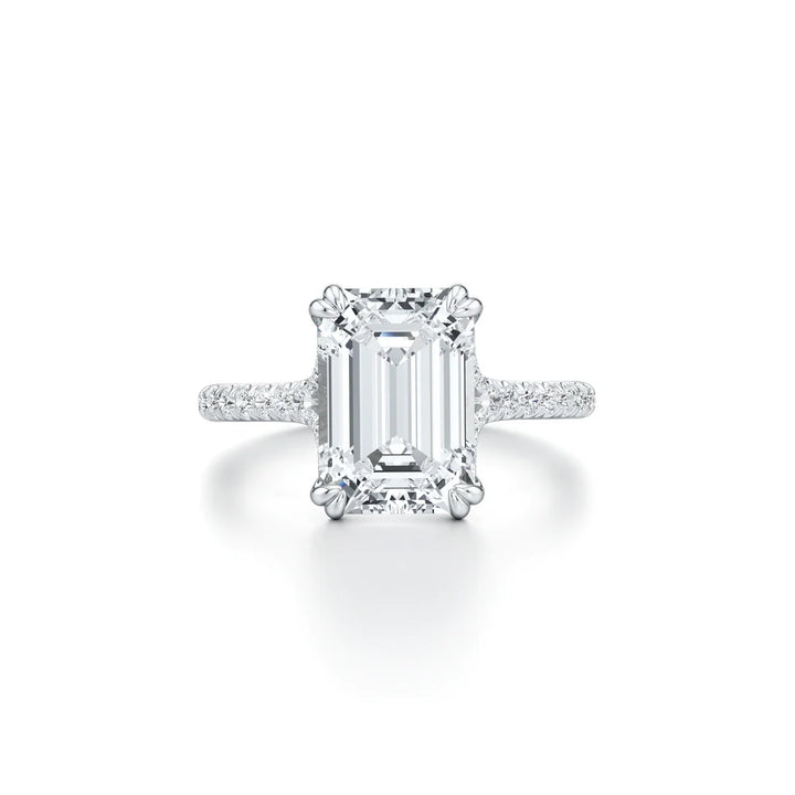 Vivienne Pavé Solitaire Engagement Ring – Emerald Cut – Single Row Pavé Band