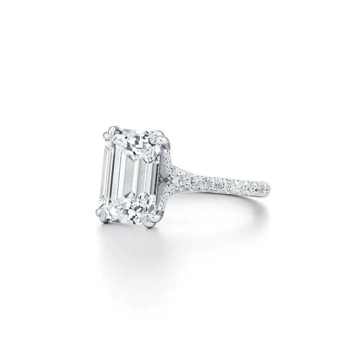 Vivienne Pavé Solitaire Engagement Ring – Emerald Cut – Single Row Pavé Band