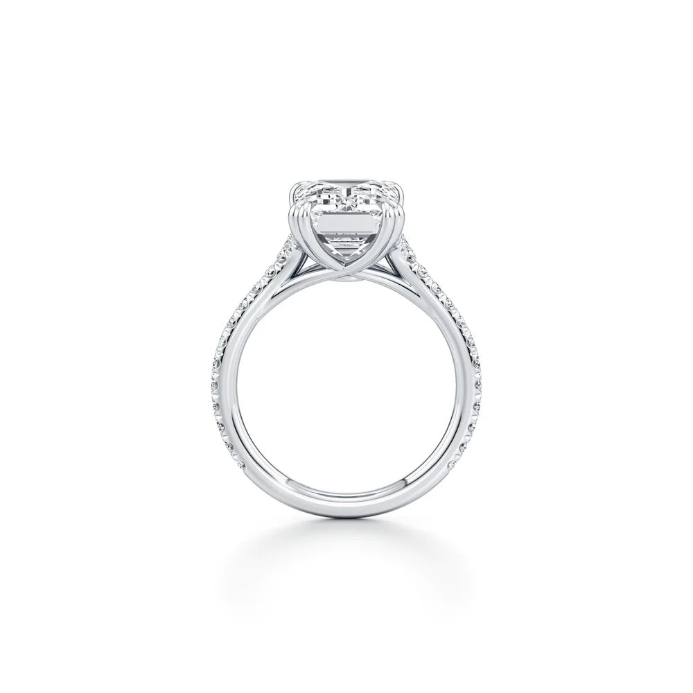 Vivienne Pavé Solitaire Engagement Ring – Emerald Cut – Single Row Pavé Band