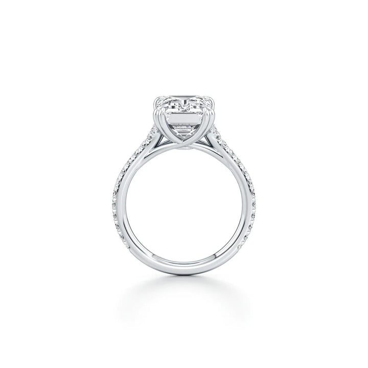 Vivienne Pavé Solitaire Engagement Ring – Emerald Cut – Single Row Pavé Band