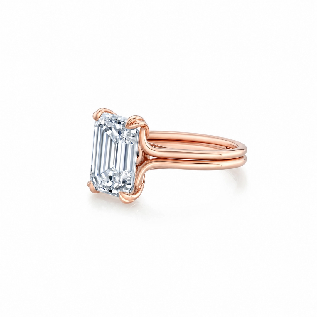 Vivienne Double Plain Band – Emerald Cut – Plain High-Polish Band