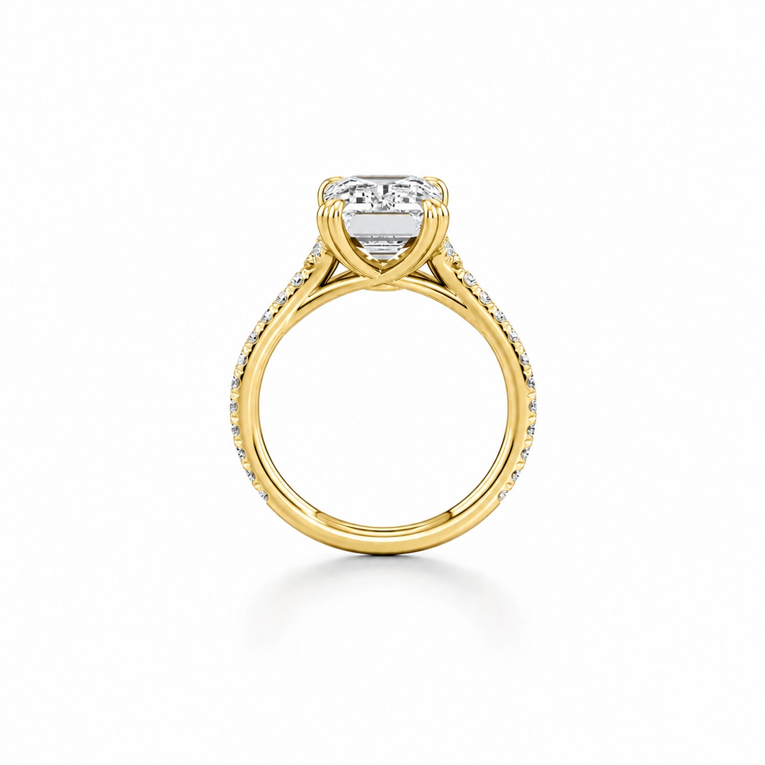 Vivienne Pavé Solitaire Engagement Ring – Emerald Cut – Single Row Pavé Band