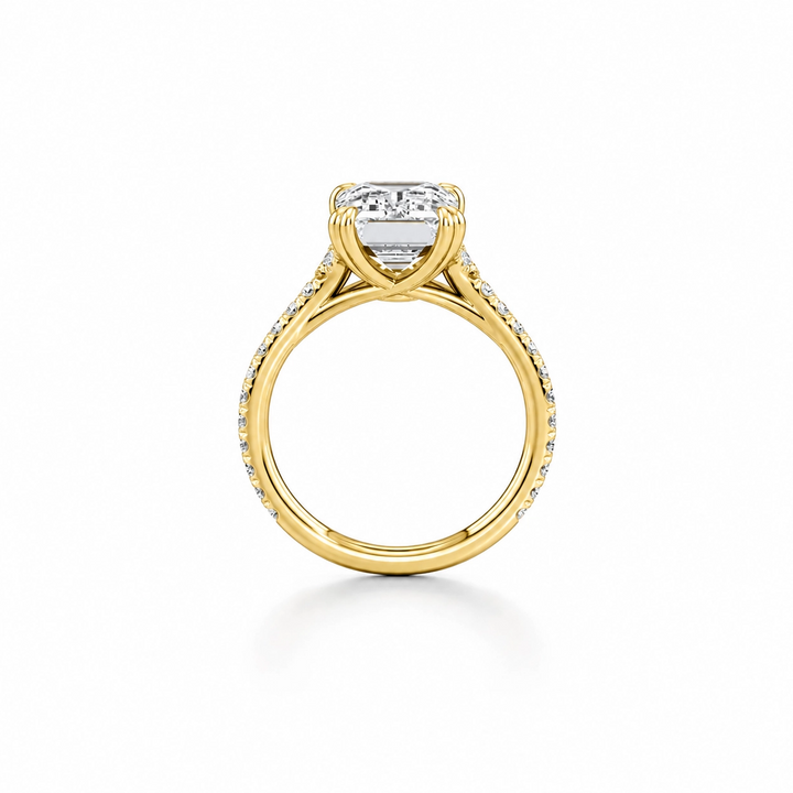 Vivienne Pavé Solitaire Engagement Ring – Emerald Cut – Single Row Pavé Band